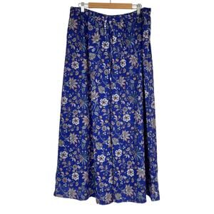 Janasya Blue Paisley Wide Leg Pull On Pants Womens XL Casual Boho Spring Comfort